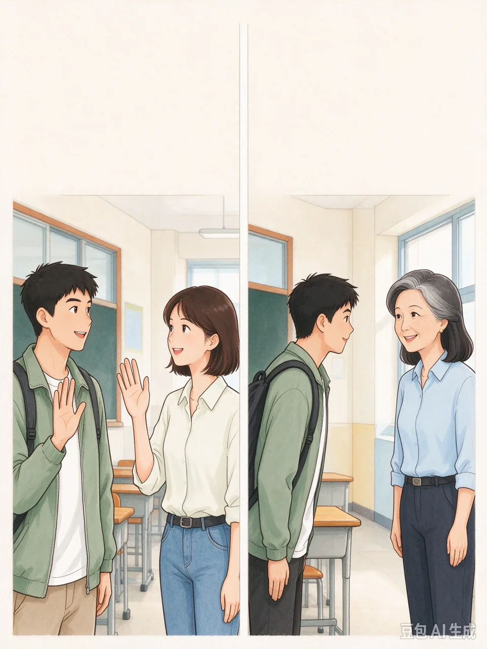 同龄人与师生问候对比