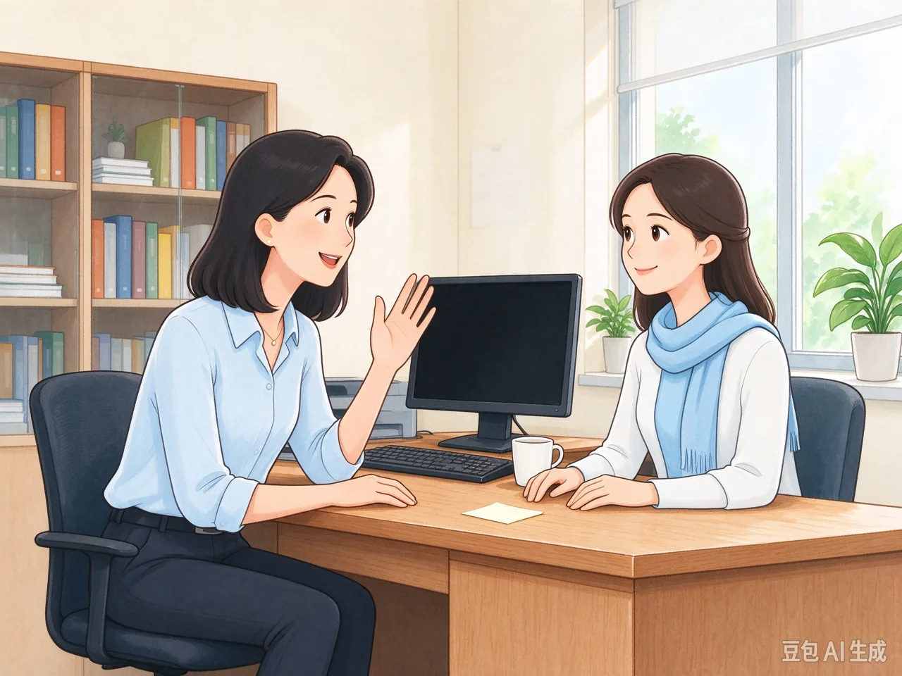 师生在办公室互相问候